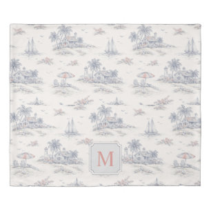 Coastal Tropical French Toile Name Duvet Cover