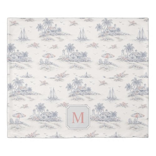 Coastal Tropical French Toile Name Duvet Cover