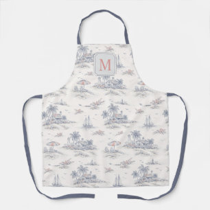Coastal Tropical French Toile Pattern Custom Name Apron