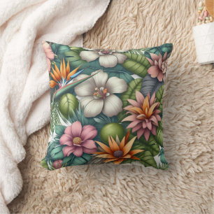 Coastal Tropical Hibiscus Floral Decor Throw Pillow
