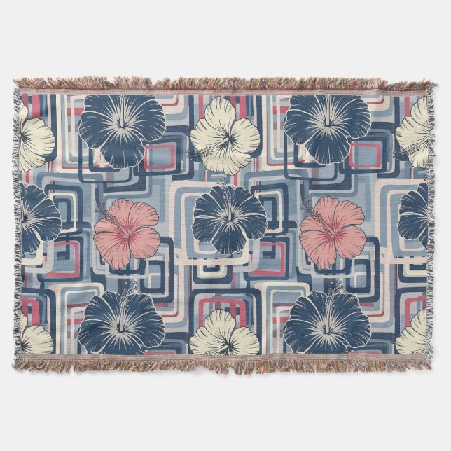 Coastal Tropical Hibiscus Pattern (10) Throw Blanket (Front)