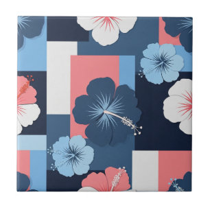 Coastal Tropical Hibiscus Pattern (11) Ceramic Tile