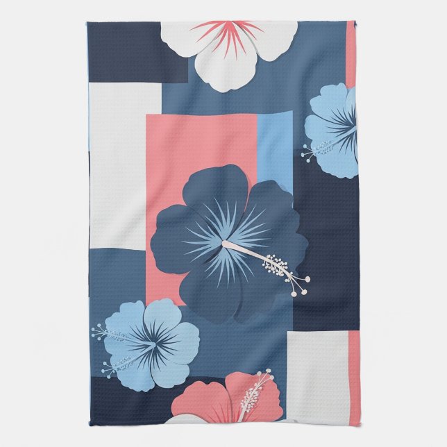 Coastal Tropical Hibiscus Pattern (11) Kitchen Towel (Vertical)