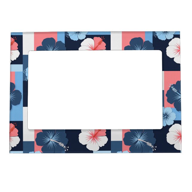 Coastal Tropical Hibiscus Pattern (11) Magnetic Frame (Front)