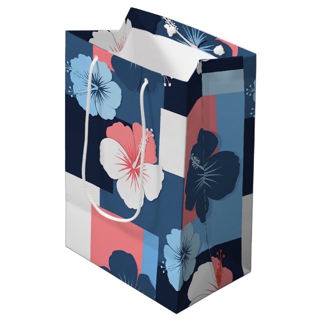 Coastal Tropical Hibiscus Pattern (11) Medium Gift Bag (Front Angled)