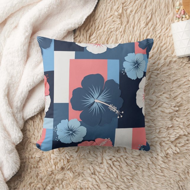 Coastal Tropical Hibiscus Pattern (11) Throw Pillow (Blanket)