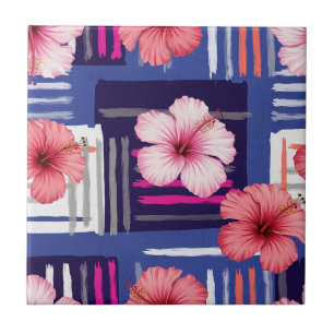 Coastal Tropical Hibiscus Pattern (12) Ceramic Tile