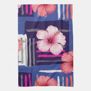 Coastal Tropical Hibiscus Pattern (12) Kitchen Towel