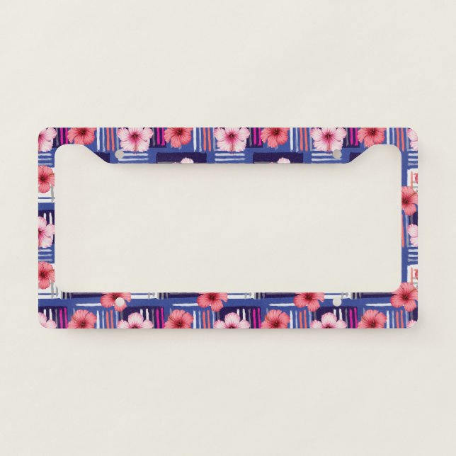 Coastal Tropical Hibiscus Pattern (12) License Plate Frame (Front)