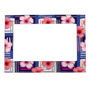 Coastal Tropical Hibiscus Pattern (12) Magnetic Frame