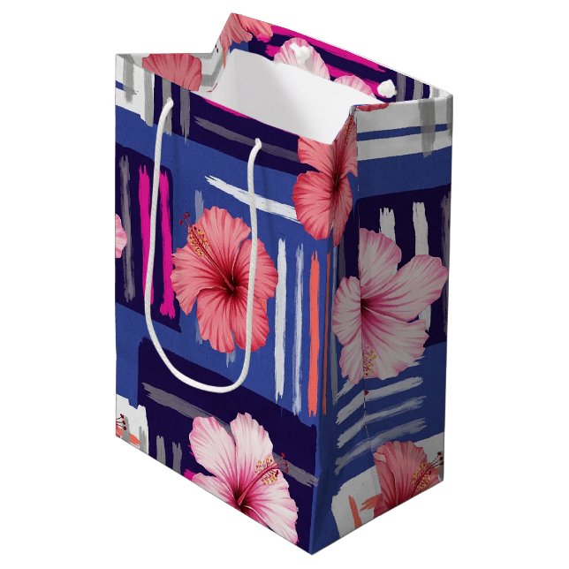 Coastal Tropical Hibiscus Pattern (12) Medium Gift Bag (Front Angled)