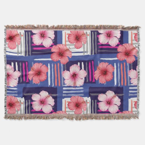 Coastal Tropical Hibiscus Pattern (12) Throw Blanket