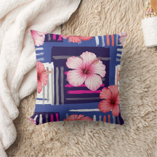 Coastal Tropical Hibiscus Pattern (12) Throw Pillow