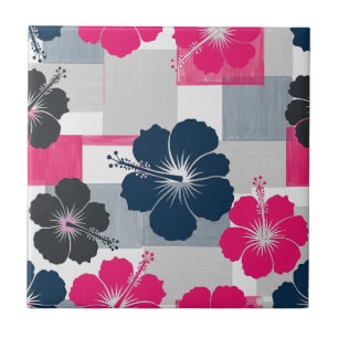 Coastal Tropical Hibiscus Pattern (13) Ceramic Tile