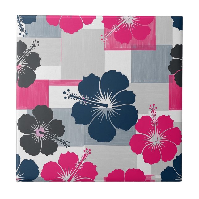 Coastal Tropical Hibiscus Pattern (13) Ceramic Tile (Front)