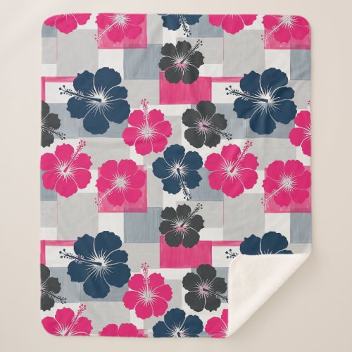 Coastal Tropical Hibiscus Pattern (13) Sherpa Blanket