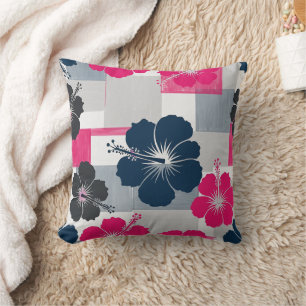Coastal Tropical Hibiscus Pattern (13) Throw Pillow