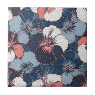 Coastal Tropical Hibiscus Pattern (14) Ceramic Tile