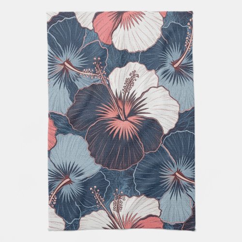 Coastal Tropical Hibiscus Pattern (14) Kitchen Towel