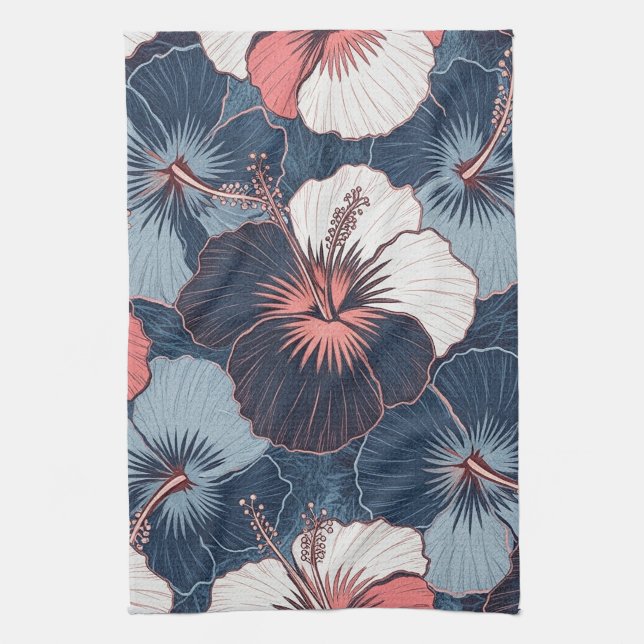Coastal Tropical Hibiscus Pattern (14) Kitchen Towel (Vertical)