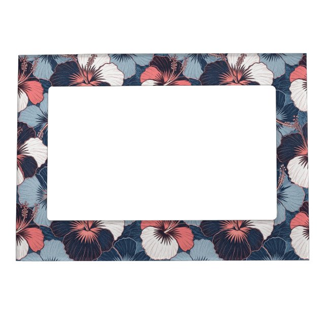 Coastal Tropical Hibiscus Pattern (14) Magnetic Frame (Front)