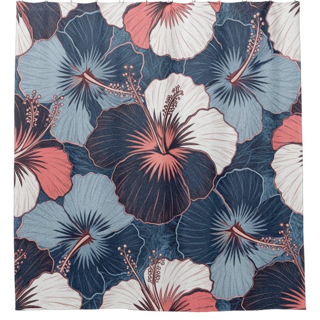 Coastal Tropical Hibiscus Pattern (14) Shower Curtain (Front)