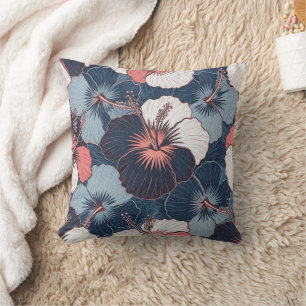 Coastal Tropical Hibiscus Pattern (14) Throw Pillow