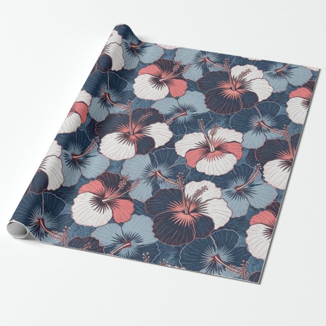 Coastal Tropical Hibiscus Pattern (14) Wrapping Paper (Unrolled)