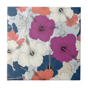 Coastal Tropical Hibiscus Pattern (15) Ceramic Tile