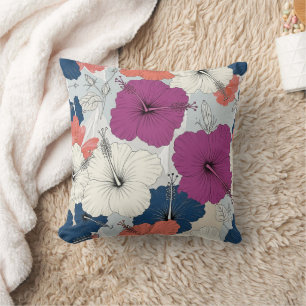 Coastal Tropical Hibiscus Pattern (15) Throw Pillow