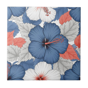 Coastal Tropical Hibiscus Pattern (1) Ceramic Tile