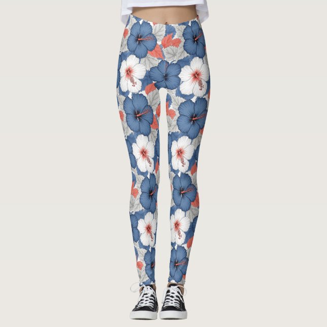 Coastal Tropical Hibiscus Pattern (1) Leggings (Front)