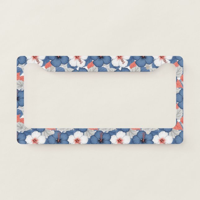 Coastal Tropical Hibiscus Pattern (1) License Plate Frame (Front)