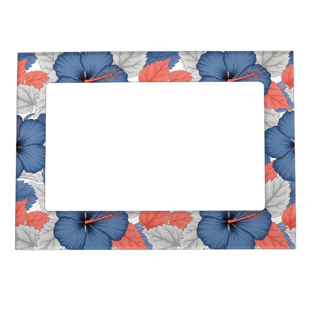 Coastal Tropical Hibiscus Pattern (1) Magnetic Frame (Front)