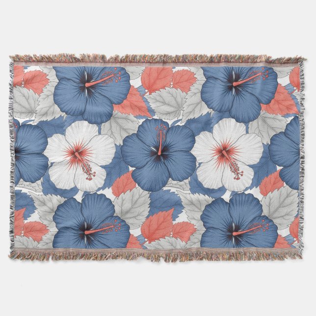 Coastal Tropical Hibiscus Pattern (1) Throw Blanket (Front)