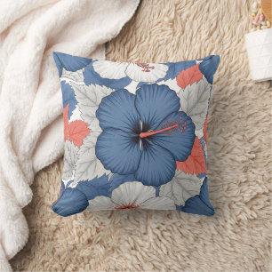 Coastal Tropical Hibiscus Pattern (1) Throw Pillow