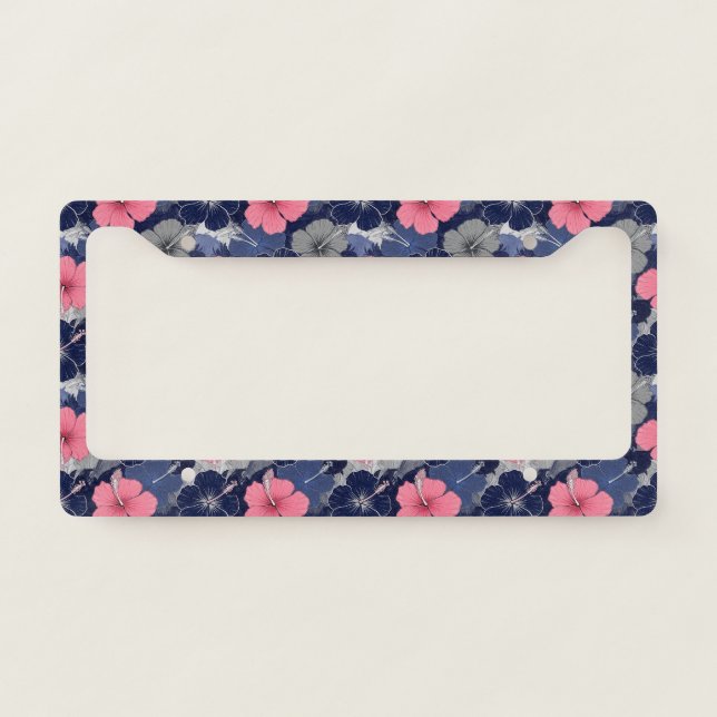 Coastal Tropical Hibiscus Pattern (2) License Plate Frame (Front)