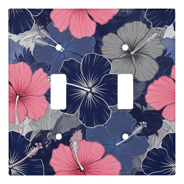 Coastal Tropical Hibiscus Pattern (2) Light Switch Cover (Front)