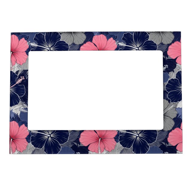 Coastal Tropical Hibiscus Pattern (2) Magnetic Frame (Front)