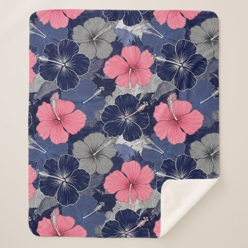Coastal Tropical Hibiscus Pattern (2) Sherpa Blanket