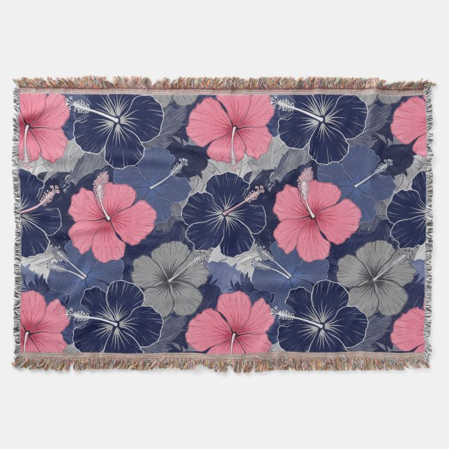 Coastal Tropical Hibiscus Pattern (2) Throw Blanket (Front)