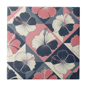 Coastal Tropical Hibiscus Pattern (3) Ceramic Tile
