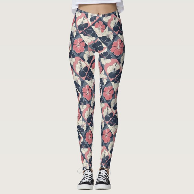 Coastal Tropical Hibiscus Pattern (3) Leggings (Front)