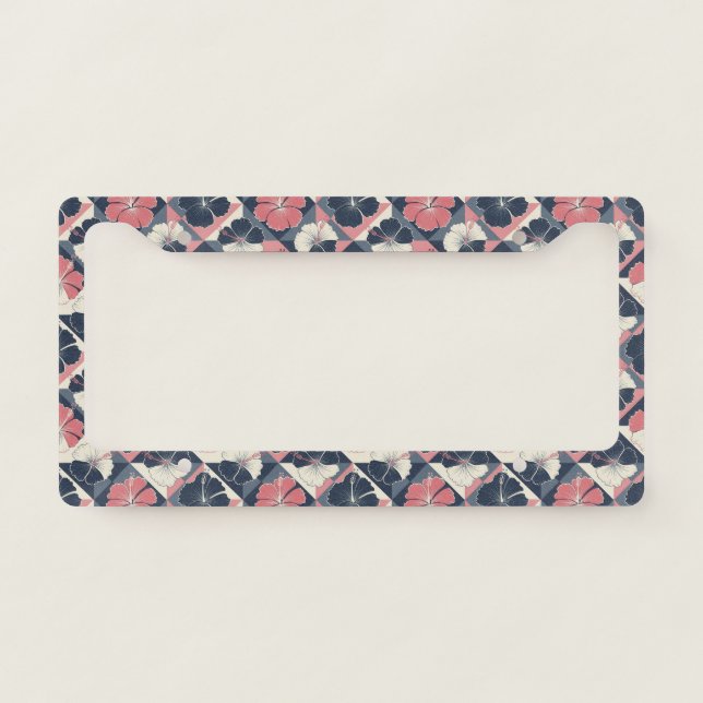 Coastal Tropical Hibiscus Pattern (3) License Plate Frame (Front)