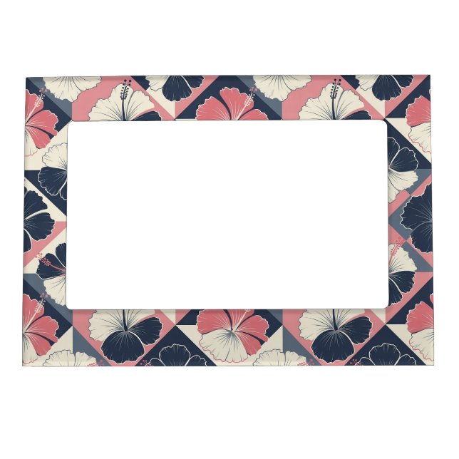 Coastal Tropical Hibiscus Pattern (3) Magnetic Frame (Front)