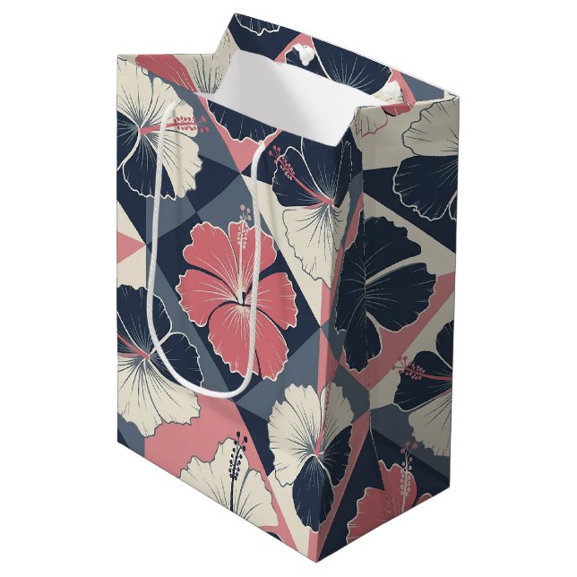 Coastal Tropical Hibiscus Pattern (3) Medium Gift Bag (Front Angled)