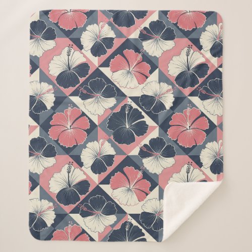 Coastal Tropical Hibiscus Pattern (3) Sherpa Blanket