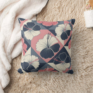 Coastal Tropical Hibiscus Pattern (3) Throw Pillow