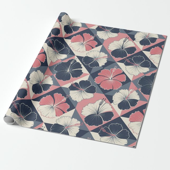 Coastal Tropical Hibiscus Pattern (3) Wrapping Paper (Unrolled)