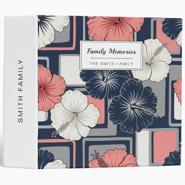 Coastal Tropical Hibiscus Pattern (4) 3 Ring Binder (Front/Spine)